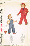 1940s Vintage Simplicity Sewing Pattern 2043 Toddler Girls Overalls & Jacket Sz4 - Vintage4me2