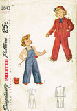 1940s Vintage Simplicity Sewing Pattern 2043 Toddler Girls Overalls & Jacket Sz6