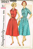 1950s Vintage Simplicity Sewing Pattern 2047 Uncut Misses Shirtwaist Dress 32B