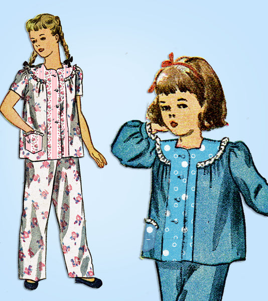 1940s Vintage Simplicity Sewing Pattern 2048 Toddler Girls 2 Piece Pajamas Sz 6 - Vintage4me2