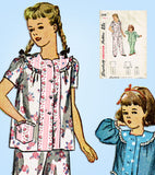 1940s Vintage Simplicity Sewing Pattern 2048 Toddler Girls 2 Piece Pajamas Sz 4 - Vintage4me2
