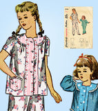 1940s Vintage Simplicity Sewing Pattern 2048 Toddler Girls 2 Piece Pajamas Sz 6 - Vintage4me2