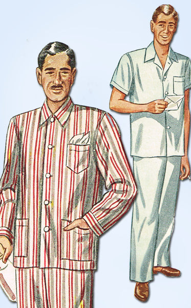 1940s Vintage Simplicity Sewing Pattern 2051 Men's Two Piece Pajamas Size Medium