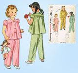 1940s Vintage Simplicity Sewing Pattern 2054 Easy Toddler Girls Pajamas Size 4 - Vintage4me2