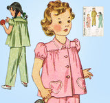 1940s Vintage Simplicity Sewing Pattern 2054 Simple to Make Girls Pajama Size 6 - Vintage4me2
