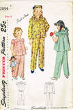 1940s Vintage Simplicity Sewing Pattern 2054 Simple to Make Girls Pajama Size 6 - Vintage4me2