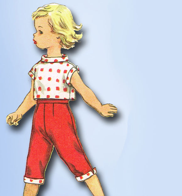 1950s Vintage Simplicity Sewing Pattern 2061 Girls Top & Peddle Pushers Size 6 - Vintage4me2