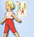 1950s Vintage Simplicity Sewing Pattern 2061 Girls Top & Peddle Pushers Size 6 - Vintage4me2