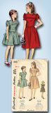 1940s Vintage Simplicity Sewing Pattern 2068 WWII Toddler Girls Dress Size 6 24B