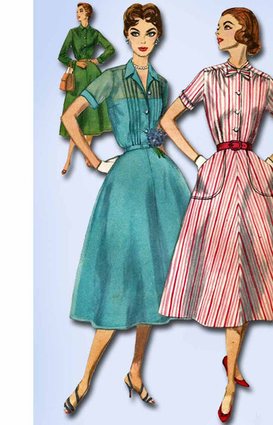 1950s Vintage Simplicity Sewing Pattern 2070 Misses Tucked Dress Size 14 34 Bust