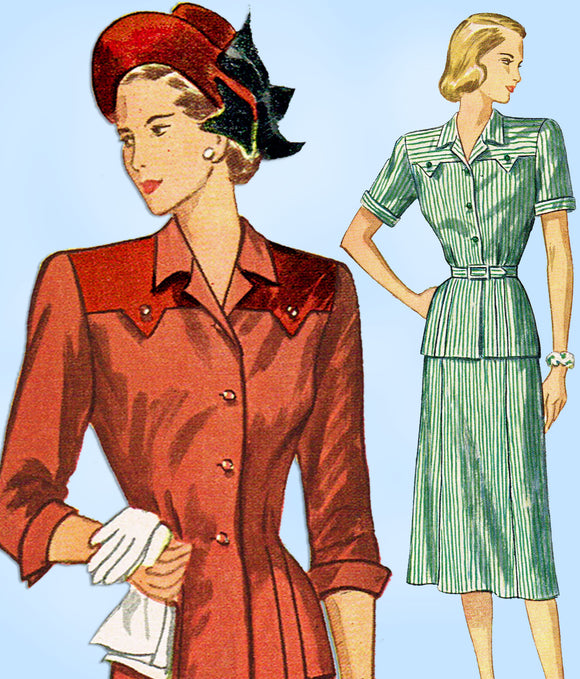 1940s Vintage Simplicity Sewing Pattern 2082 Easy Misses Suit Sz 34 B ...