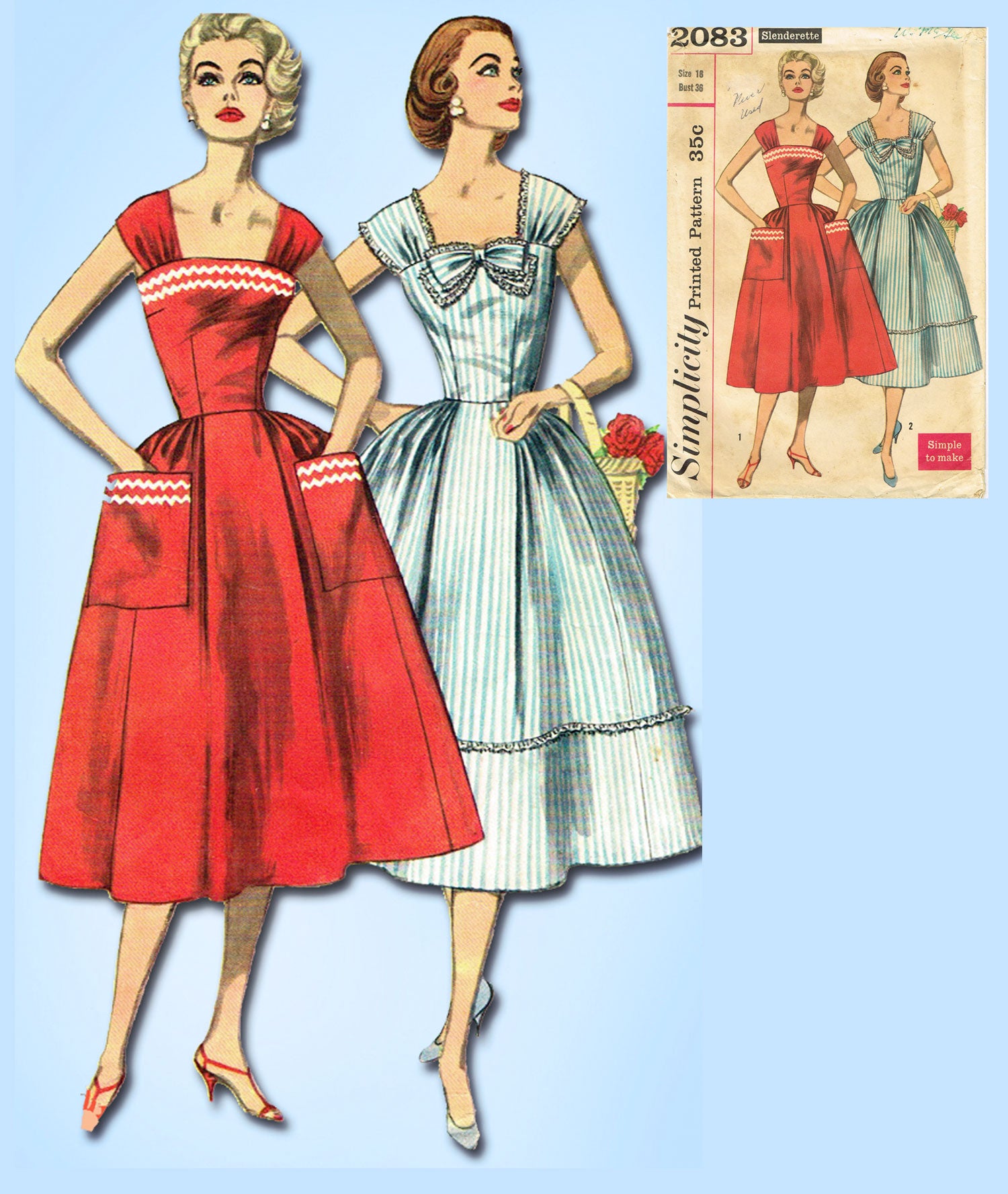 1950s Vintage Sewing Pattern B38 DRESS (R197)