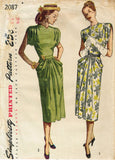1940s Vintage Simplicity Sewing Pattern 2087 Uncut Misses Afternoon Dress Sz 34B - Vintage4me2