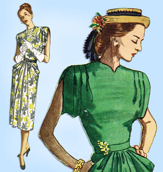 1940s Vintage Simplicity Sewing Pattern 2087 Uncut Misses Afternoon Dress Sz 34B - Vintage4me2