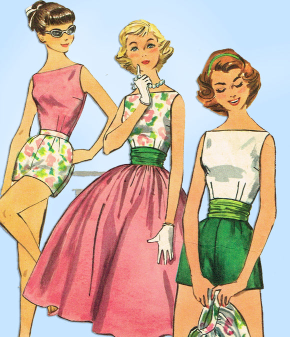 1950s Vintage Simplicity Sewing Pattern 2087 Misses Play Suit & Skirt Sz 34 B - Vintage4me2