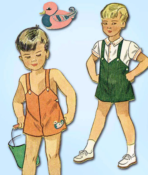 1940s Vintage Simplicity Sewing Pattern 2090 Easy Toddler Boys Romper Size 2 - Vintage4me2