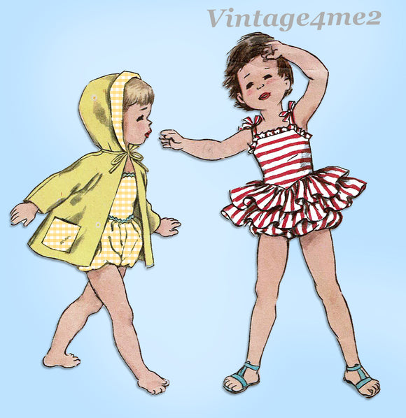 Simplicity 2094: 1950s Cute Baby Girls Bathingsuit Size 2 Vintage Sewing Pattern