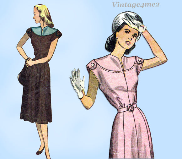 Simplicity Pattern 2095   Misses' Pretty Day Dress Pattern  Dated 1947  Complete Nice Condition 14 of 14 Pieces Printed Pattern Counted. Verified. Guaranteed. Nice Condition Overall  Size 18 (36