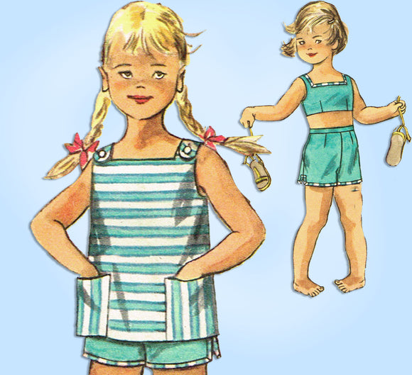 1950s Vintage Simplicity Sewing Pattern 2095 Toddler Girls Play Clothes Set Sz 2 - Vintage4me2