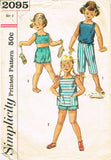 1950s Vintage Simplicity Sewing Pattern 2095 Toddler Girls Play Clothes Set Sz 2 - Vintage4me2