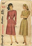 1940s Original Vintage Simplicity Pattern 2101 Charming Misses Dress Sz 34 Bust