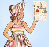 1940s Vintage Simplicity Sewing Pattern 2112 Easy Girls Sun Dress & Bonnet Sz 2