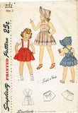 1940s Vintage Simplicity Sewing Pattern 2112 Easy Girls Sun Dress & Bonnet Sz 2