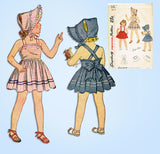1940s Vintage Simplicity Sewing Pattern 2112 Easy Girls Sun Dress & Bonnet Sz 2