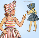 1940s Vintage Simplicity Sewing Pattern 2112 Easy Girls Sun Dress & Bonnet Sz 2