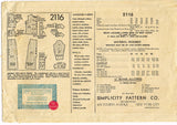 Simplicity 2116: 1930s Misses 2 Piece Dress Size 32 Bust Vintage Sewing Pattern - Vintage4me2