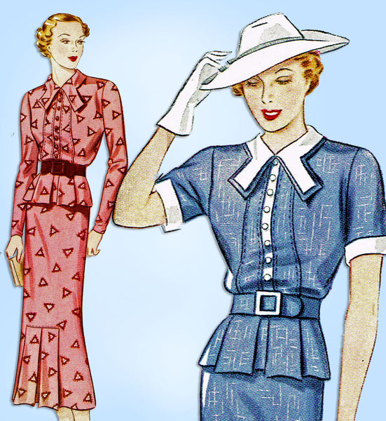 Simplicity 2116: 1930s Misses 2 Piece Dress Size 32 Bust Vintage Sewing Pattern - Vintage4me2