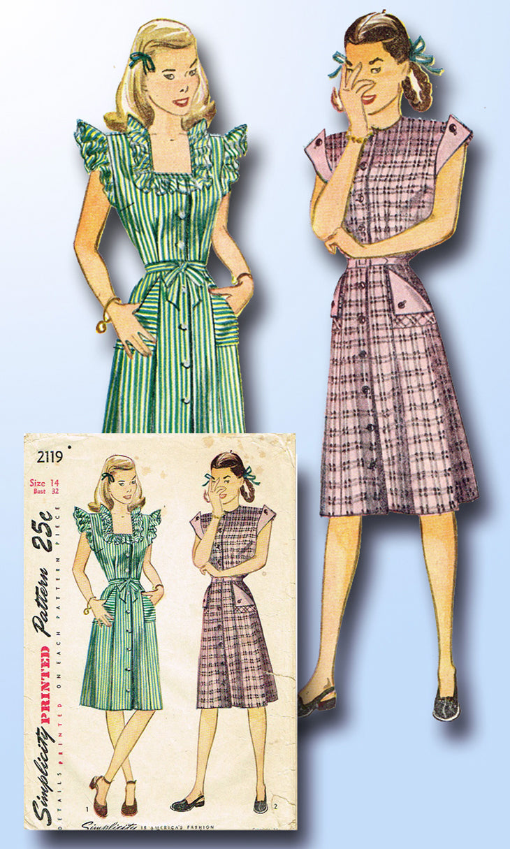 1940s Vintage Simplicity Sewing Pattern 2119 Junior Misses Dress 32 B –  Vintage4me2