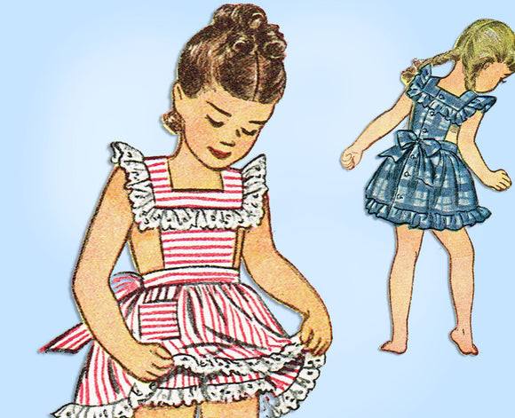 1940s Vintage Simplicity Sewing Pattern 2128 Uncut Toddler Girls Sun Dress Sz 4 - Vintage4me2