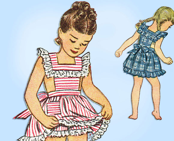 1940s Vintage Simplicity Sewing Pattern 2128 Cute Toddler Girls Sun Dress Size 6 - Vintage4me2