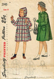 1940s Vintage Simplicity Sewing Pattern 2145 Cute Girls Hooded Coat Size 8
