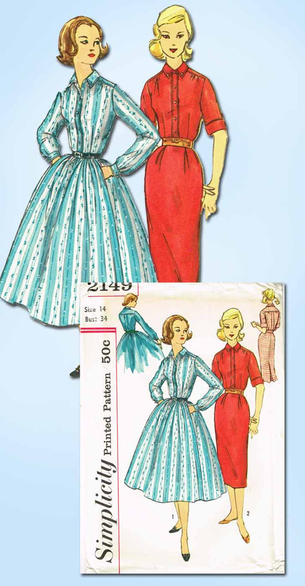 1950s Vintage Simplicity Sewing Pattern 2149 Uncut Misses Shirtwaist D ...