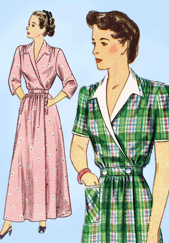 1940s Vintage Simplicity Sewing Pattern 2157 Easy Plus Size Housecoat 40 Bust - Vintage4me2
