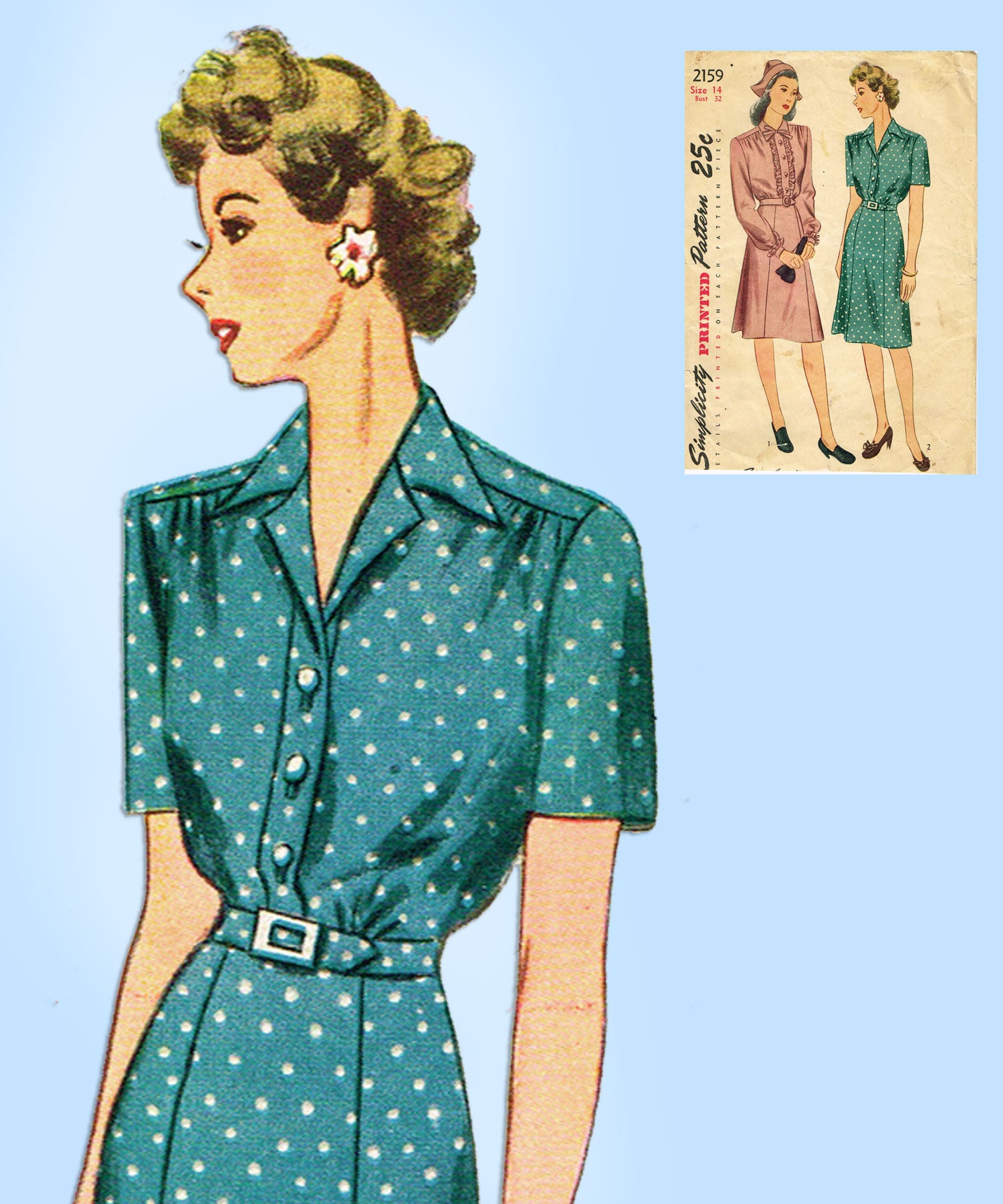 1940s shirt dress 1940s Vintage Simplicity Sewing Pattern 2159 Charming Misses Shirtwais –  Vintage4me2