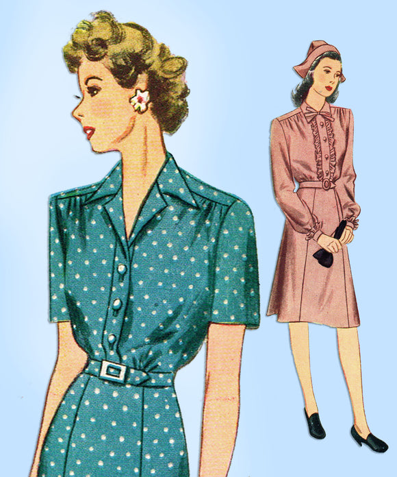 1940s Vintage Simplicity Sewing Pattern 2159 Charming Misses Shirtwaist Dress 14 - Vintage4me2