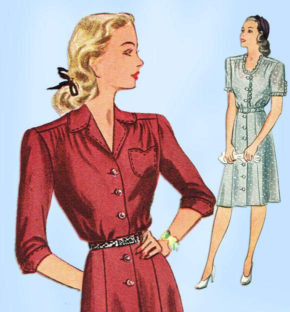 1940s Vintage Simplicity Sewing Pattern 2160 Misses Shirtwaist Dress Sz 34 Bust - Vintage4me2