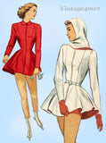 1940s Vintage Simplicity Sewing Pattern 2170 Misses Skating Costume with Hood Sz 30 B