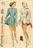 1940s Vintage Simplicity Sewing Pattern 2170 Misses Skating Costume with Hood Sz 30 B