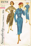 1950s Vintage Simplicity Sewing Pattern 2172 Misses Slender Dress & Jacket 32 B - Vintage4me2