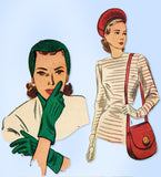 1940s Original Vintage Simplicity Pattern 2173 Misses Hat Gloves Purse Set