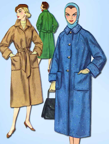 1950s Vintage Simplicity Sewing Pattern 2187 Uncut Misses Trench Coat Size 14