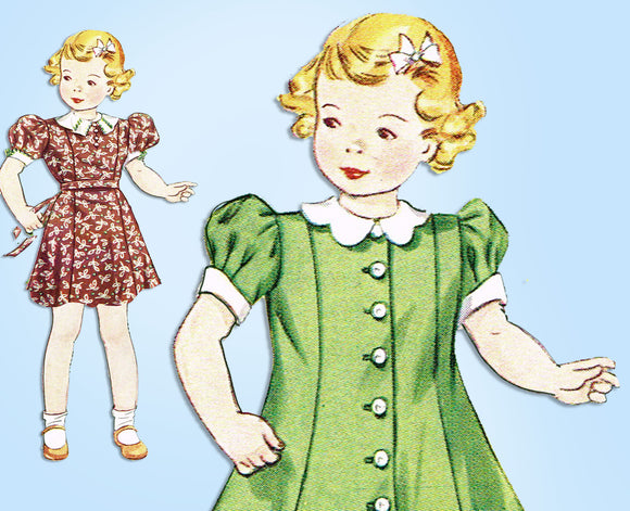 1930s Vintage Simplicity Sewing Pattern 2189 Toddler Girls Princess Dress Size 4 - Vintage4me2
