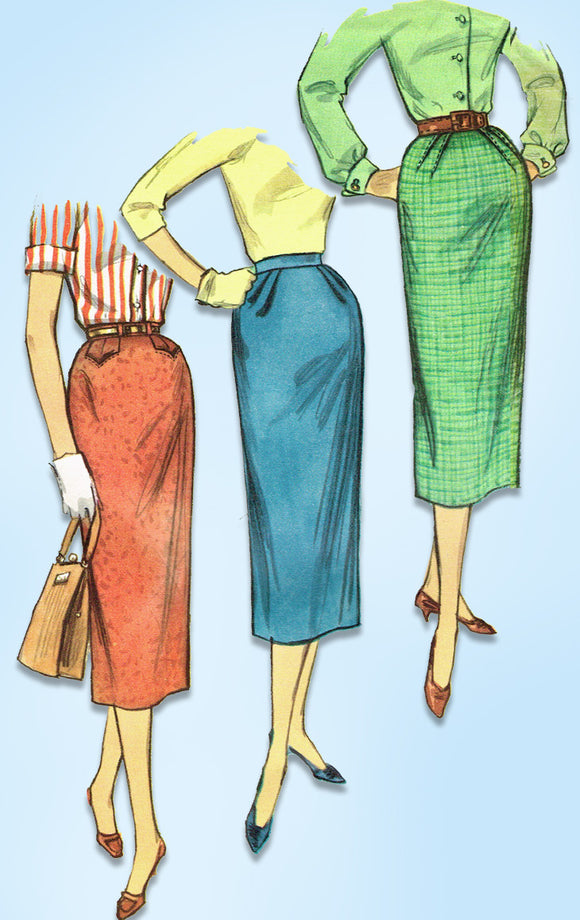 1950s Vintage Simplicity Sewing Pattern 2191 Easy Misses Slender Skirts Sz 23.5W