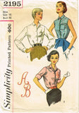 1950s Original Vintage Simplicity Pattern 2195 Misses Monogram Blouse Sz 36 B - Vintage4me2