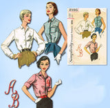 1950s Original Vintage Simplicity Pattern 2195 Misses Monogram Blouse Sz 36 B - Vintage4me2