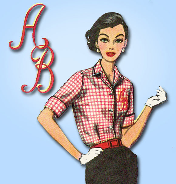 1950s Original Vintage Simplicity Pattern 2195 Misses Monogram Blouse Sz 34 B